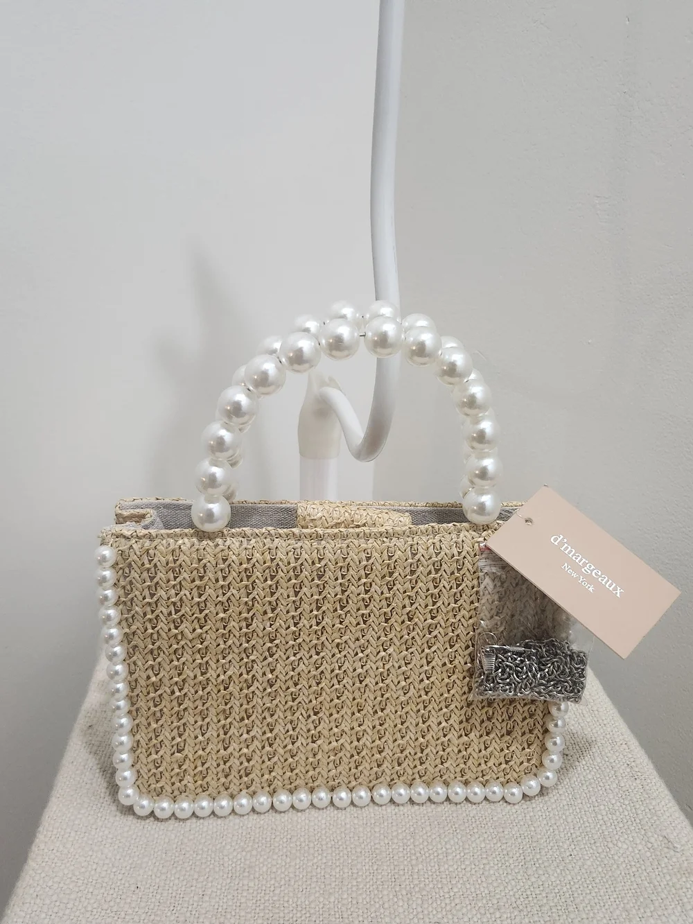 Pearl-Trim Straw Tote Bag in Cream! - Picture 8 of 8